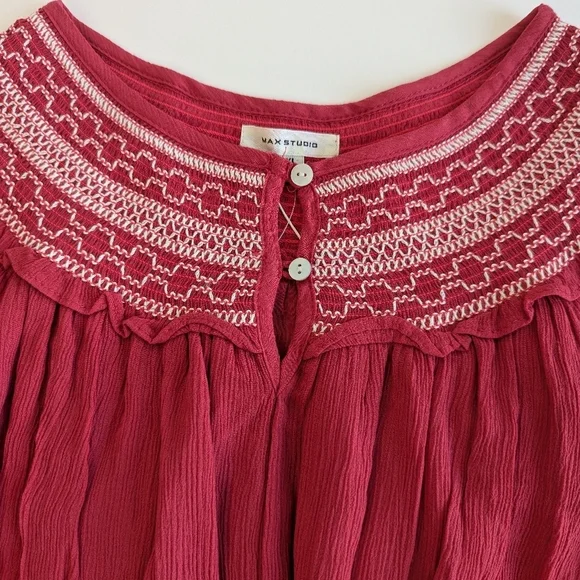 Max Studio Short Puff Sleeve Keyhole Neck Smocked Waist Dress Watermelon - sz XL - Picture 4 of 8